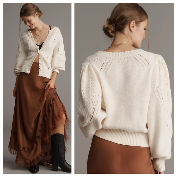 Anthropologie Sweaters - Anthropologie Pointelle Scalloped Cardigan Sweater